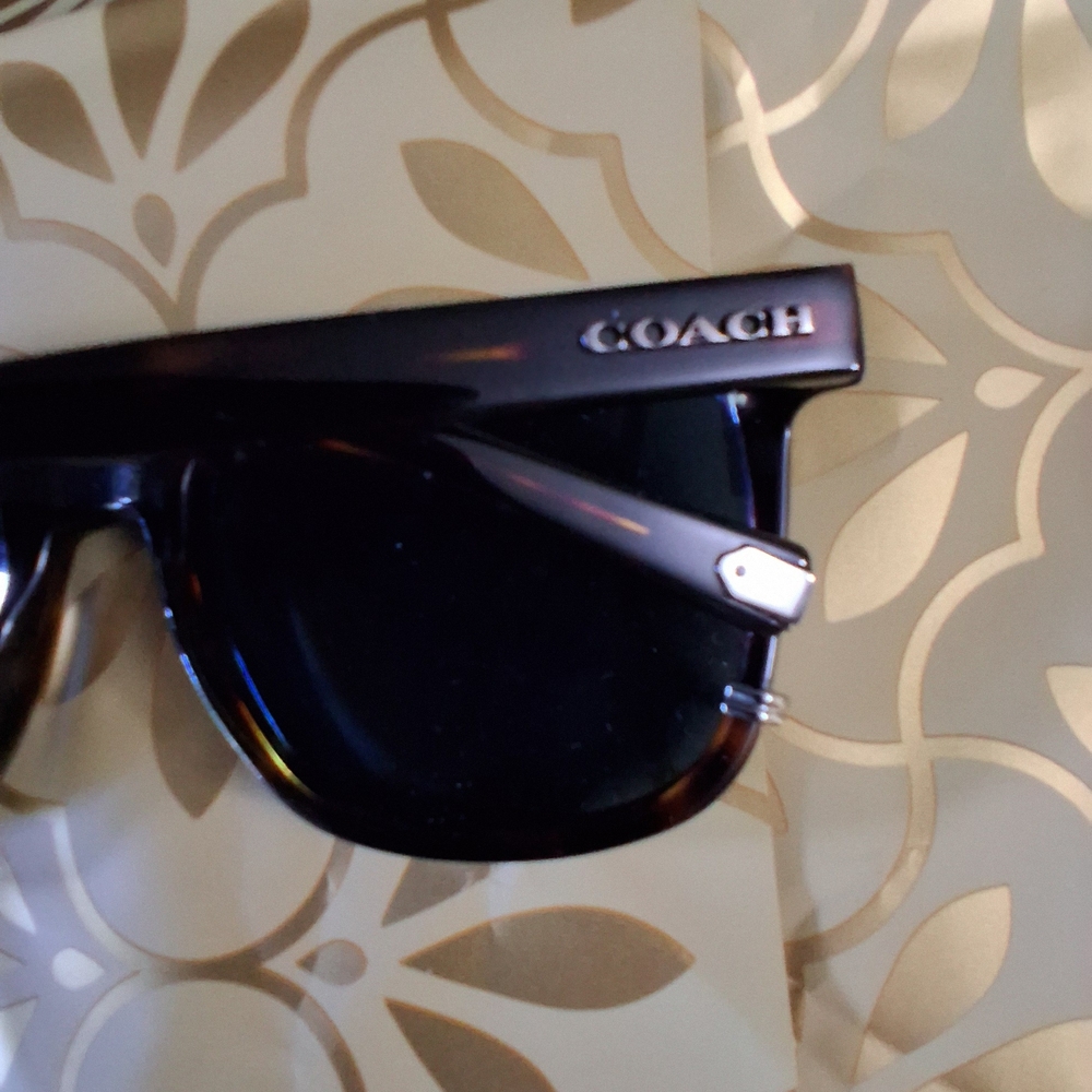🔥Coach DARK TORTOISE Black Square Frame Sunglasses Blue Shades & FREE GIFT - Picture 9 of 13